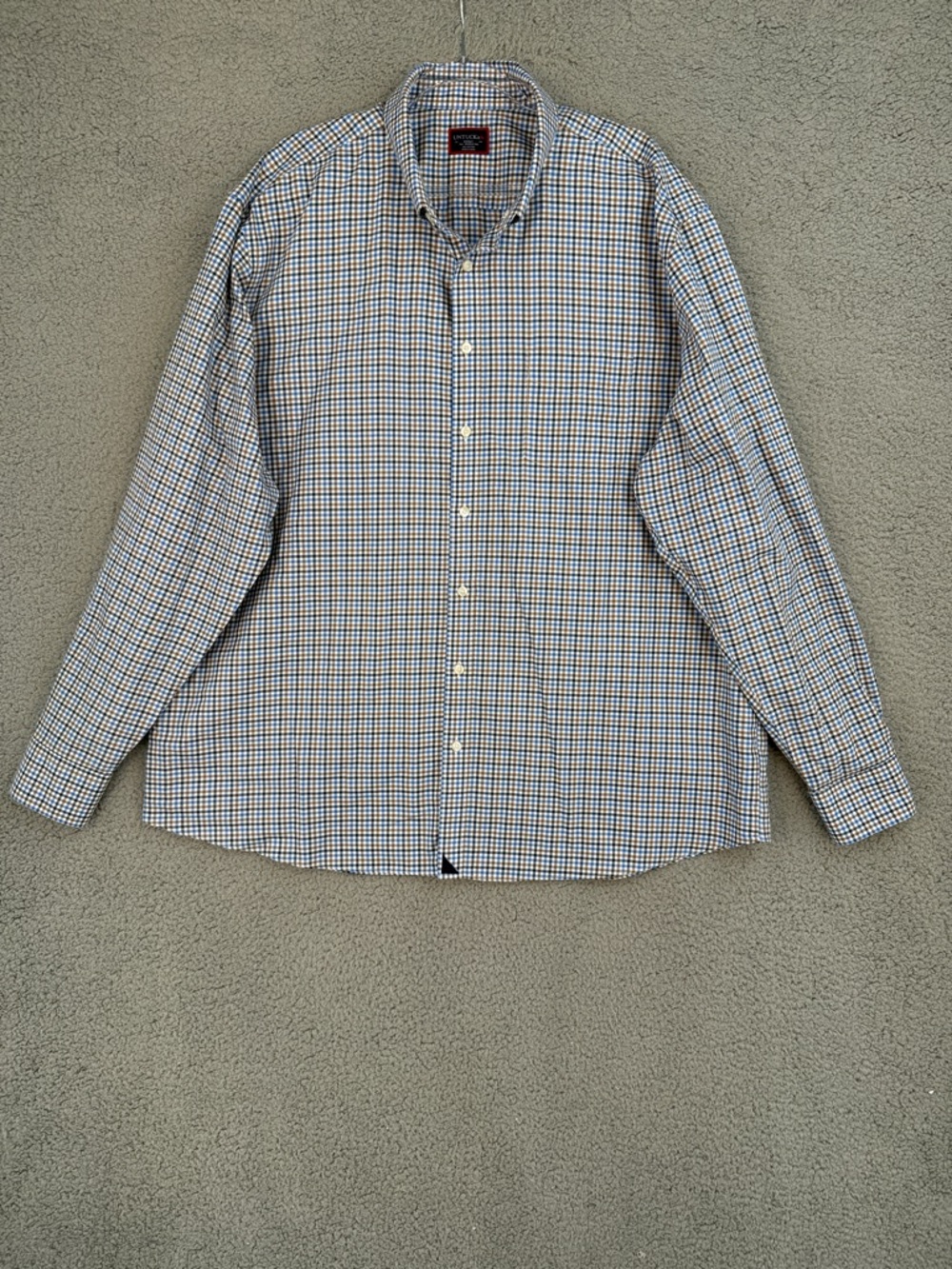 UNTUCKit Men's XXXLC Long sleeve Button Down Plaid Shirt Blue & Brown Pocket